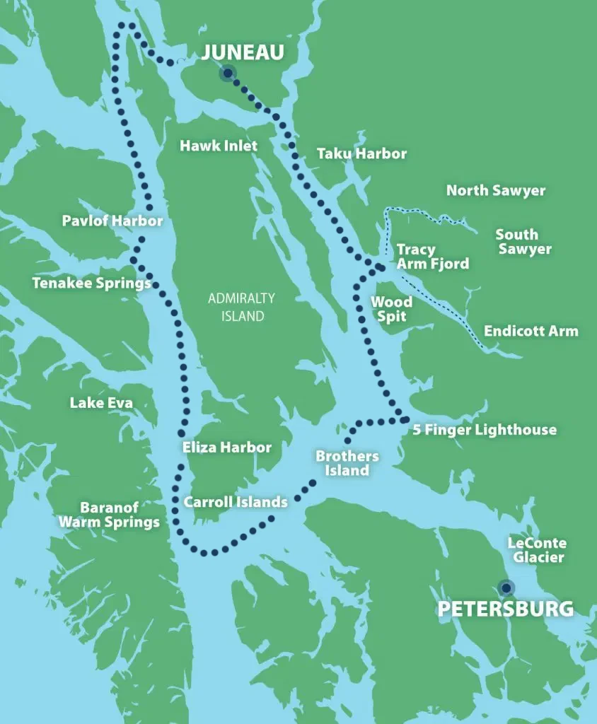 small ship alaska cruise itinerary map